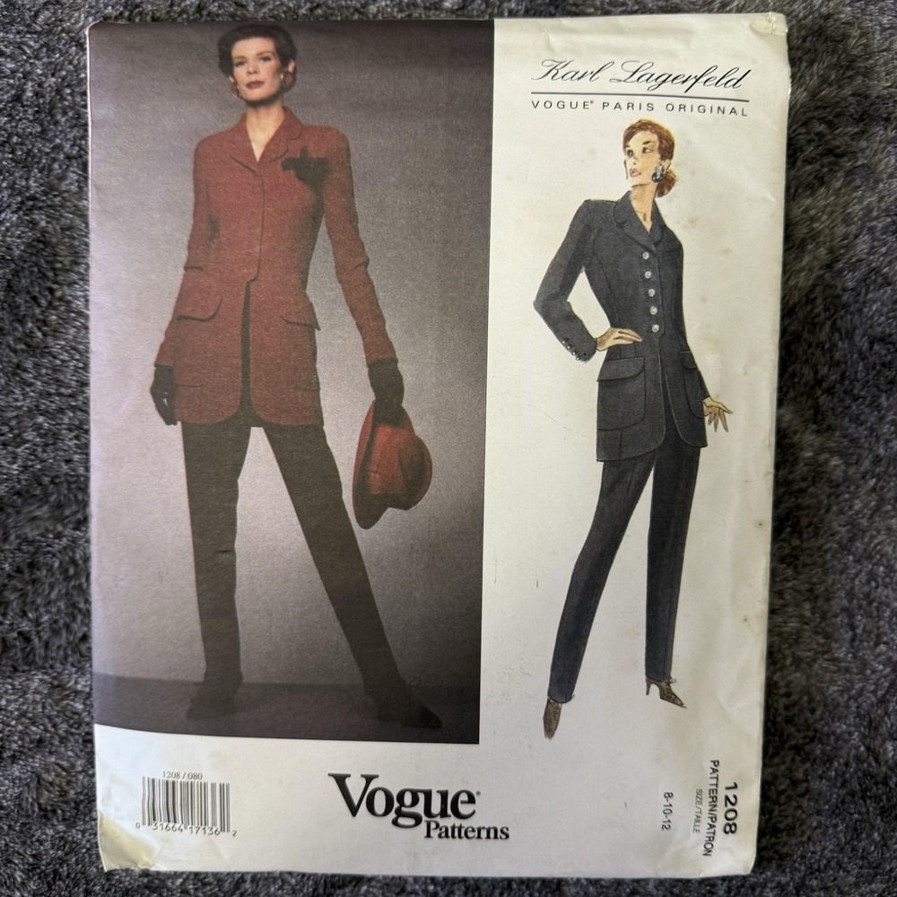 Vogue Vintage Pattern#1208 Karl Lagerfeld Paris, Size 8-10-12, UNCUT w/label!! - Picture 10 of 12